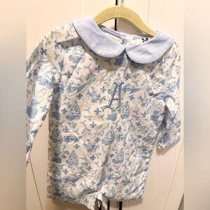 Boys Smocked “a” Christmas Jonjon Blue and White Baby Romper